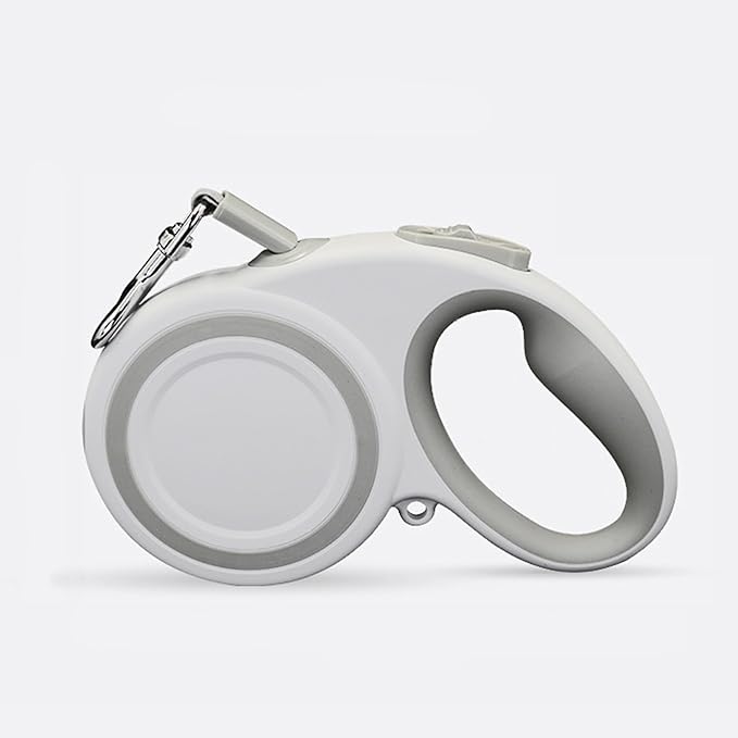Retractable Dog Leash, Heavy Duty Reflective Nylon Tape Lead 16 ft Long, up to 110lbs, One-Handed Brake, Lock, Automatic Telescopic Dog Tape, Non-Slip Handle (White-Gray, Large)
