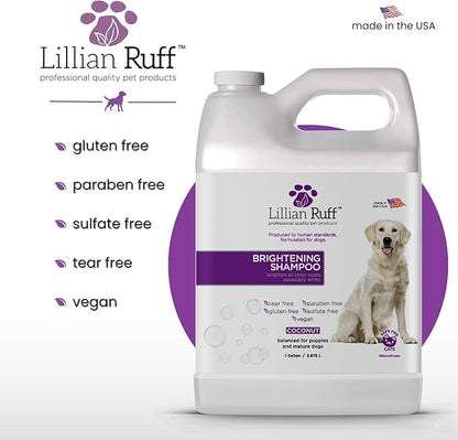 Lillian Ruff PRO Formula Ultra Brightening Dog Shampoo - Professional Whitening & Long-Lasting Odor Eliminator, Remove Stains & Discoloration, Dry Skin & Itch Relief with Aloe & Provitamin B5 (Gallon)
