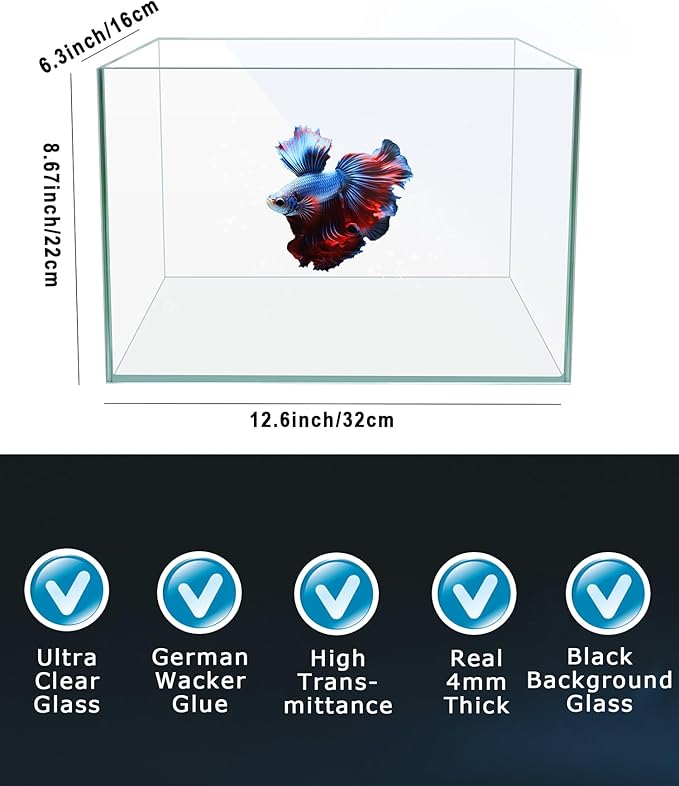 iPriro Fish Tank, 3 Gallon Ultra-Clear Glass Fish Aquarium, with Separator Plate for Betta, Fish Tank Starter kit with Filter and Adjustable Led Light, White