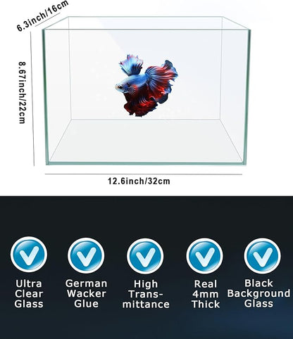 iPriro Fish Tank, 3 Gallon Ultra-Clear Glass Fish Aquarium, with Separator Plate for Betta, Fish Tank Starter kit with Filter and Adjustable Led Light, White