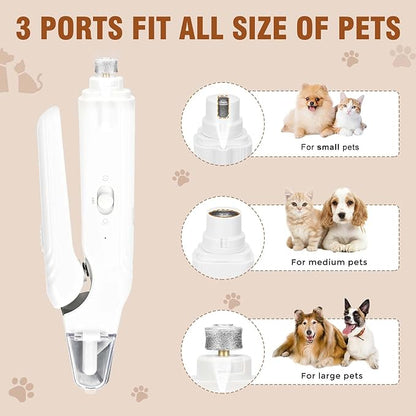 2-in-1 Dog Nail Grinder & Dog Nail Clippers- Gentle Drill Trimmer with Led Light for Large Medium Small Dogs Cats Pets Claw(White)