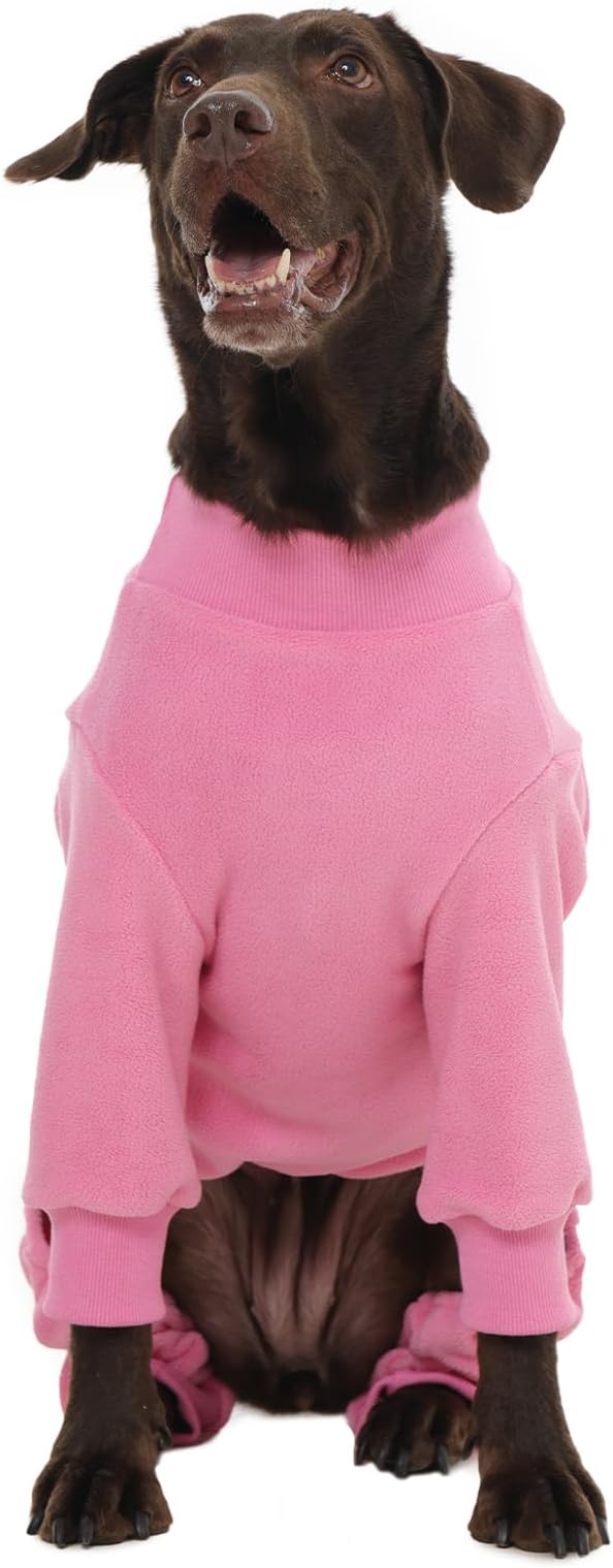 Extra Large Dog Pajamas Winter Fleece Sweaters 4 Legs Onesie for Cold Weather Warm Cozy Pet Jumpsuit Pjs for Sleeping Walking, Pink 4XL