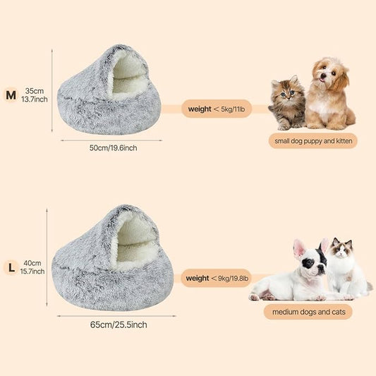 YUDANSI Small Dog Bed Hooded, Cat Cave Bed for Indoor Cats with Covered Hood for Small Dogs Cats Puppy, Plush Faux Fur Enclosed Nest(Gray-26'')