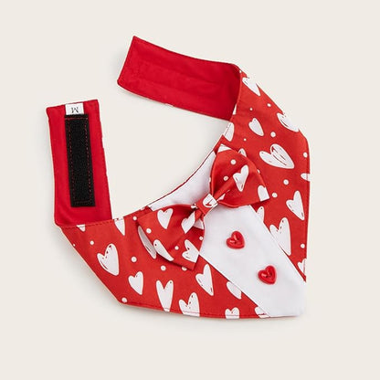HDGDT Valentine Dog Tuxedo Bandana with Bow Tie, Adjustable Tuxedo Style Heart Pattern Pet Costume for Dogs, XS to XL