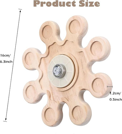 KABASI Rotating Natural Wood Chinchilla Chew Toys, Interactive Enrichment Rat Enrichment Toys for Teeth Grinding, Hanging Exercise Chinchilla Cage Accessories Snowflake Wheel for Hamster Guinea Pig