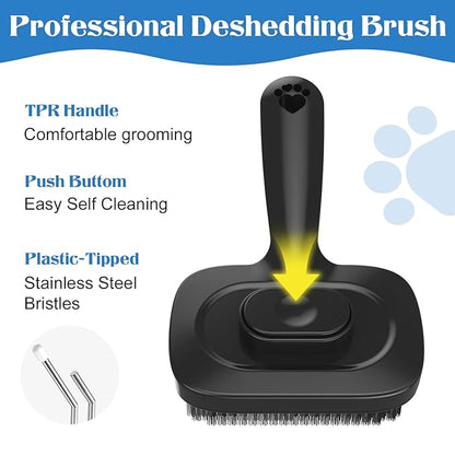 Self Cleaning Dog Brush for Shedding - Bristle Brush and Long/Short Needles Design, Skin Friendly, Slicker Deshedding Dog Brush, Hair Removal for Long & Short Haired Pets (Black)