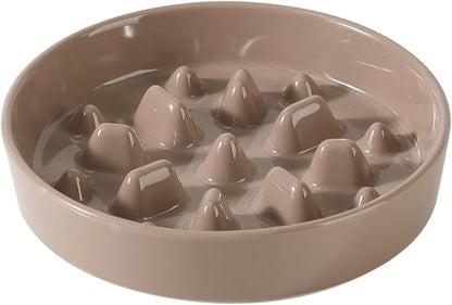 Ceramic 1.6 Cup Dog Bowl Slow Feeder, 8.2 inch Slow Pet Food Dish for Medium and Large Dog, Stop Bloat, Preventing Choking(Single Bowl, Brown Coffee)