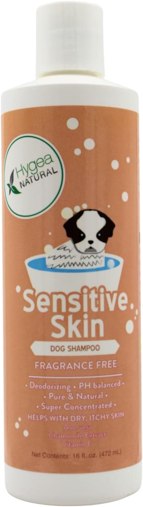 Hygea Natural Sensitive Skin Dog Shampoo - Nourishing Pet Shampoo for Dogs – Oatmeal Formula with Aloe and Vitamin E – Fragrance Free - Natural Ingredients, 16 oz