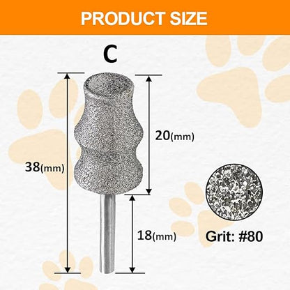 Diamond Rotary Pet Nail Grinder Bits Dog Nail Grinder Replacement Head -5PCS 1/8" Replacement Grinder Wheel for Animals Nail Care(C)