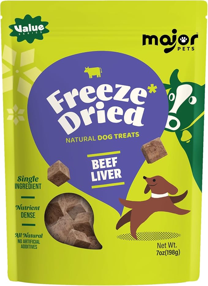 MAJOR PETS Freeze Dried Raw Beef Liver Dog Treats,Single Ingredient,All Natural,No Additives-Healthy Training Treats or Meal Topper for All Dogs-7 Ounce (Pack of 1)