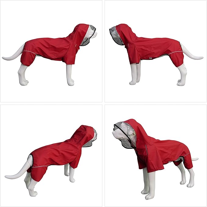 Four-Legged Full Coverage Waterproof Dog Raincoat with Reflective Features Pet Raincoats for Large Medium Small Dogs Red M