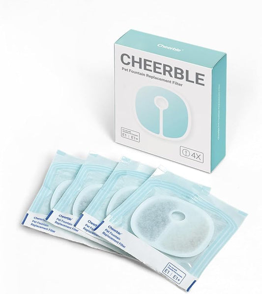 Cheerble Replacement Filters for Cheerble/Elfin E1+ & E1 Pumpless Cat Water Fountain, Six to Eight Months Set of Replacement Filters for Ultra Quiet Pet Water Fountain, White, 4 Count