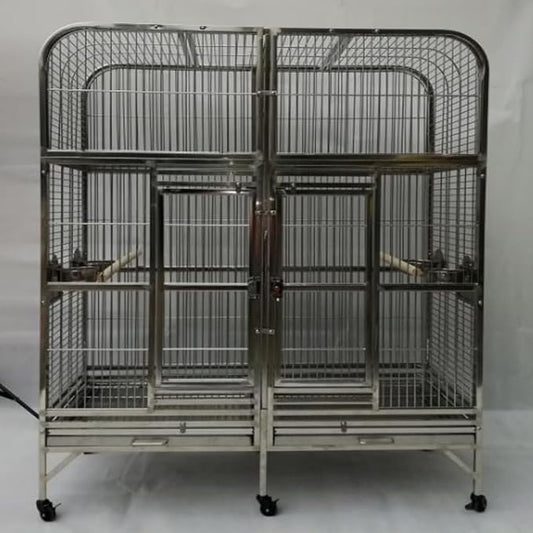 BMWPET SUS201 Stainless Steel Dome Top Style Bird Cage Parrot Cage 50"X25"X65" Twins Cage