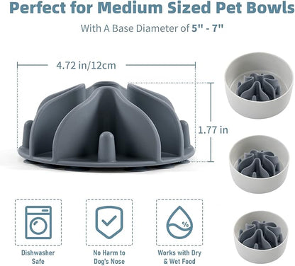 Jaoul Slow Feeder Dog Bowls Insert, Puzzle Slow Feeder Insert with 30 Octopus Suction Cups for Small Medium Large Size Dog Food Bowl (4.72 inch, Grey)