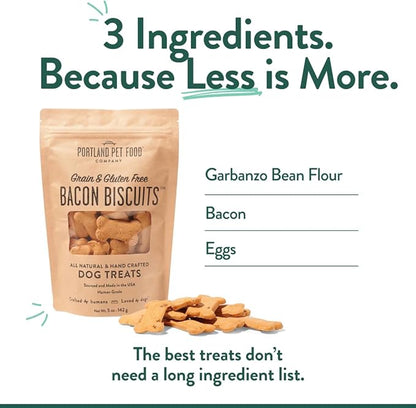 Portland Pet Food Company Bacon Dog Treats Healthy Biscuits for Large Medium & Small Dogs - Grain-Free, Human-Grade, All Natural Dog Cookies, Snacks & Training Treats - Made in The USA - 5 oz