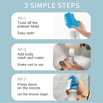 (6 Pcs) ELEGX Pet Grooming Bath Massage Brush with Soap and Shampoo Dispenser Soft Silicone Bristle for Long Short Haired Dogs Cats Shower (Deep blue kit)