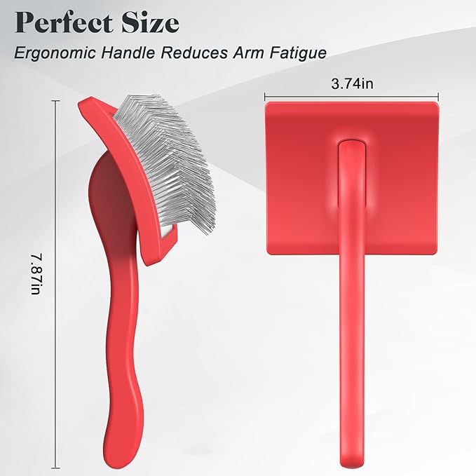 2PCS Slicker Brush for Dogs & Pet Comb,Professional Dog Grooming Brush (Goldendoodles,Poodles,Labradoodles) with Extra Long Pins to Effectively Remove Tangles, Knots and Mats (Red, Large)