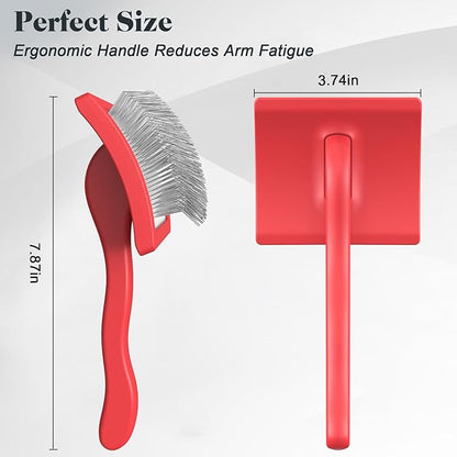 2PCS Slicker Brush for Dogs & Pet Comb,Professional Dog Grooming Brush (Goldendoodles,Poodles,Labradoodles) with Extra Long Pins to Effectively Remove Tangles, Knots and Mats (Red, Large)