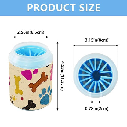Dog Paw Cleaner Cups for Dogs Pet Foot Washer Paw Scrubber for Medium Small Dogs Cats Cleaning Cup Yellow Cute Paw Prints and Bones
