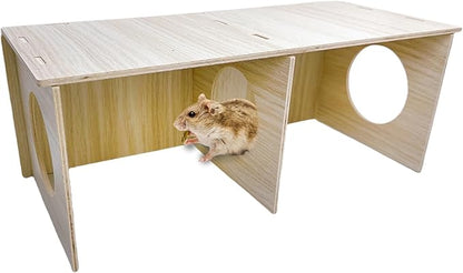 Hamiledyi Wooden Hamsters 2-Chamber Hideout-Tunnel Multi Chamber Exploring Toy Hamster Exploring Tunnel Toy for Hamsters Mice