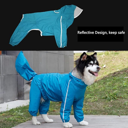 Dog Raincoat, 4 Legs Large Dog Rain Jacket with Reflective Stripe,Dog Hooded Waterproof Raincoats for Big Dogs,Large Breeds Dogs Rain Jackets with Legs,Tail(Blue,9XL)