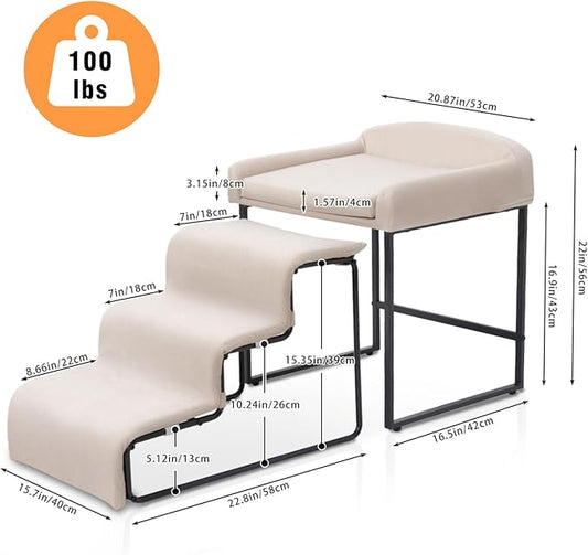 Dog Window Perch with Stairs, Pet Stairs Ramp with Seat, Dog Perch to Look Out Window with Ramp, Lounge Elevated Dogs Bed, Small Pet Step, Multi-Level Platform with Foam Upholstery