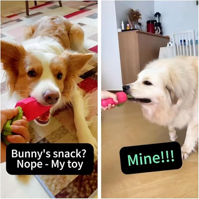MewaJump Dog Squeaky Chew Toys for Aggressive Chewers, Rubber Carrot Dog Toys for Training and Cleaning, Durable Interactive Tough Dog Toy for Puppy Medium Dogs