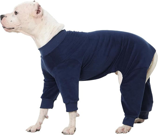 Dog Pajamas for Large Dogs Fleece Sweaters Winter 4 Legs Onesie for Cold Weather Warm Pjs for Dog Pitbull Boy Pet Jumpsuit for Sleeping Walking, Blue XXXL