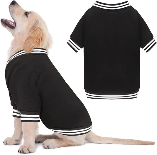 Dog Sweater Brushed Fleece Pet Clothes Baseball Jacket Soft Warm Pet Sweater Dog Sweaters for Small/Medium Dogs Boy Girl(Black-S/M)