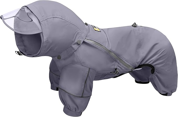 WOOFO Full-Coverage Dog Raincoat, Lightweight, Comfortable, Adjustable & Easy to Wear Dog Rain Jacket, Detachable Cap, Reflective Strip (Grey, XS)