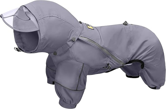 WOOFO Full-Coverage Dog Raincoat, Lightweight, Comfortable, Adjustable & Easy to Wear Dog Rain Jacket, Detachable Cap, Reflective Strip (Grey, XL)