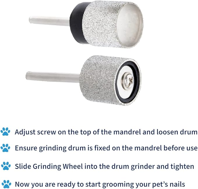 2pcs 120 Grit Diamond Bit for Dog Nails Grinder Including 1 pc 1/2" Mandrel - Pet Nail Grinder Diamond Wheel (Finishing Grit #120)