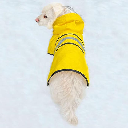 Dog Raincoat Waterproof Reflective Slicker - Lightweight Breathable Hooded Poncho Rain Coat Jacket with Adjustable Belly Strap and Leash Hole for Small Medium Large Dogs (Yellow, X-Small)