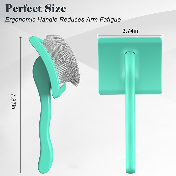 2PCS Slicker Brush for Dogs & Pet Comb,Professional Dog Grooming Brush (Goldendoodles,Poodles,Labradoodles) with Extra Long Pins to Effectively Remove Tangles, Knots and Mats (Cyan, Large)