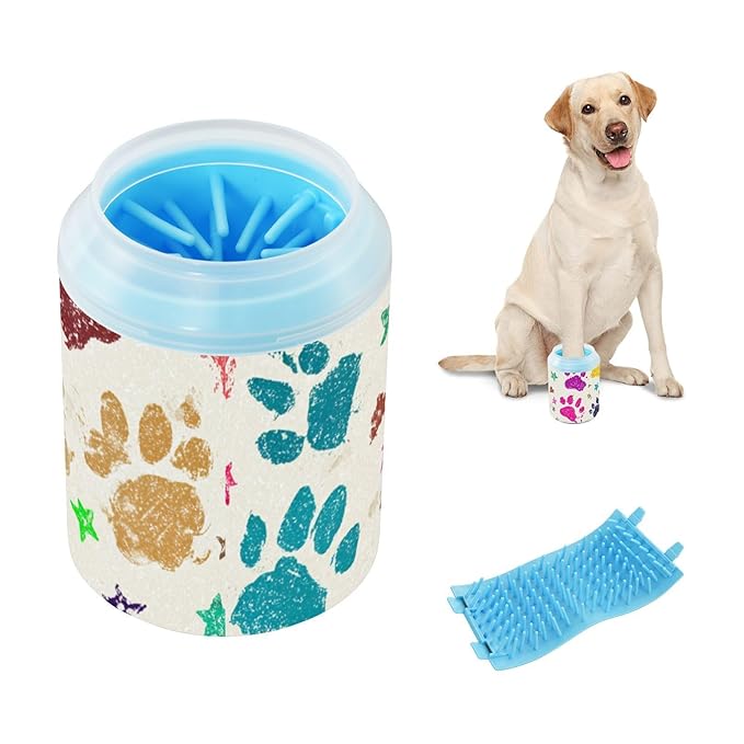 Dog Paw Cleaner Cups for Dogs Pet Foot Washer Paw Scrubber for Medium Small Dogs Cats Cleaning Cup Colorful Paw Prints and Stars