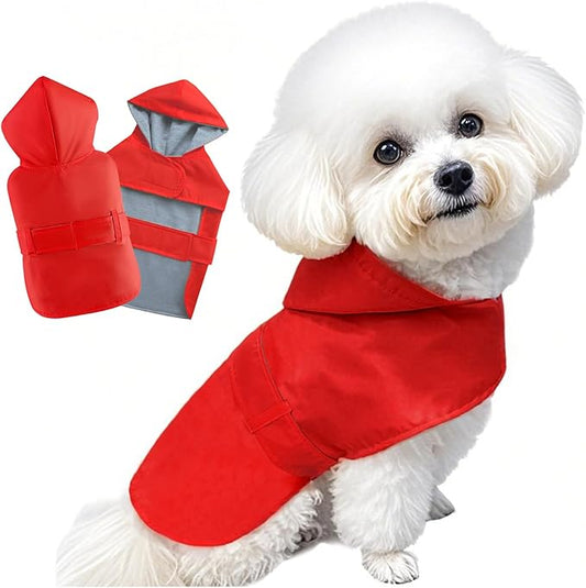 Dog Raincoat Dog Rain Jacket Poncho Waterproof Snowproof Pet Rain Suit Lined Warm Lining Hooded Leash Hole Adjustable Puppy Small Medium Dogs,Red,L