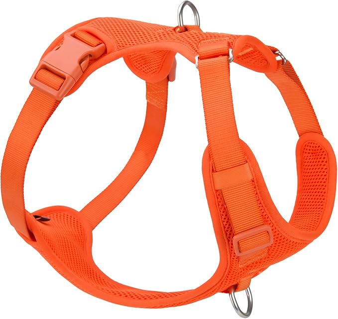 No Pull Dog Harness for Small Medium Large Dogs - Adjustable 2 Layer Mesh Dog Vest with Dual Clip, Escape Proof, Quick Release, Lightweight Breathable Mesh for Walking Hiking (Orange,M)
