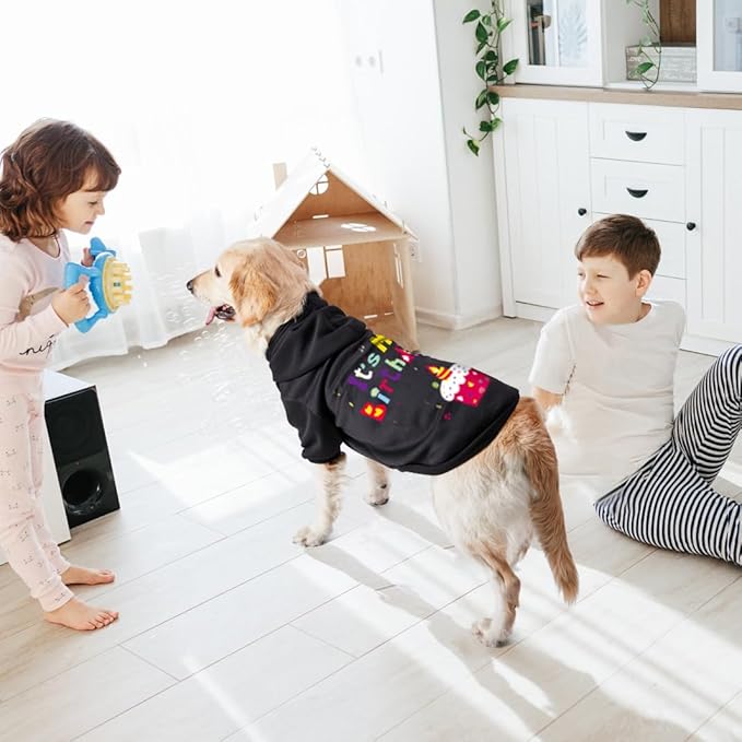 GreenJoy Dog Sweater Dog Hoodie Cold Weather Coat Hooded Sweatshirt for Puppies,Cats, Small Medium Large Dogs (Black(It's My Birthday), X-Large)