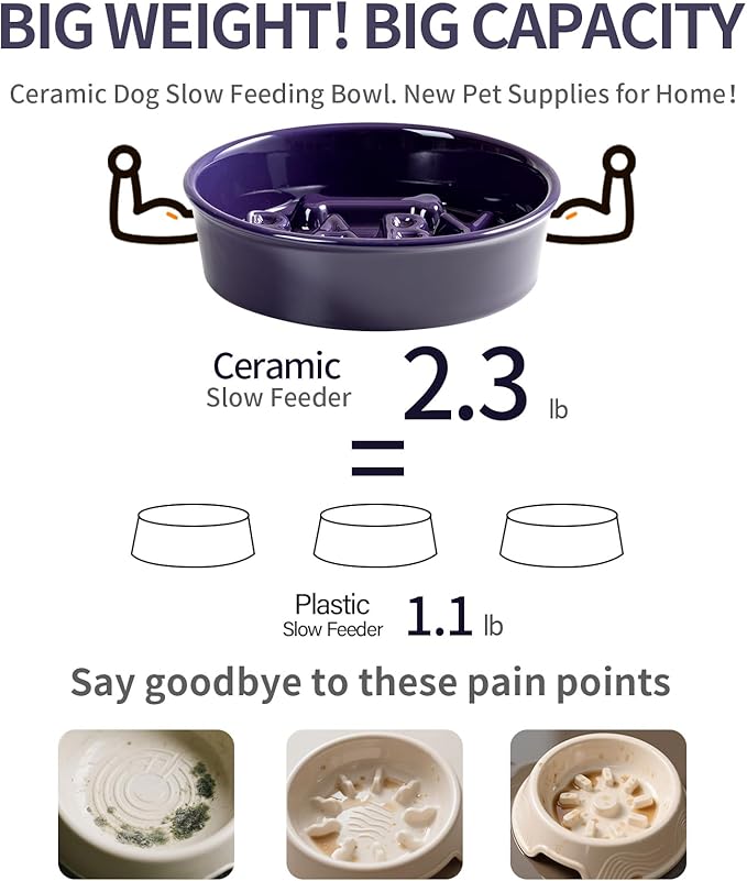 Ceramic Slow Feeder Dog Bowl, 4-Cup Anti-Slip Puzzle Feeder for Medium/Large Dogs, Indoor/Outdoor Pet Bowl for Fast Eaters - Green