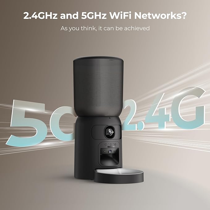 Smart Pet Feeder with 2K Dual Camera & AI Recognition, 6L Automatic Cat Dog Feeder with App Control, 2.4G/5G WiFi, Voice Message, Pet Interaction, Motion Tracking, No Clog, Dual Power, for Multi-Pet