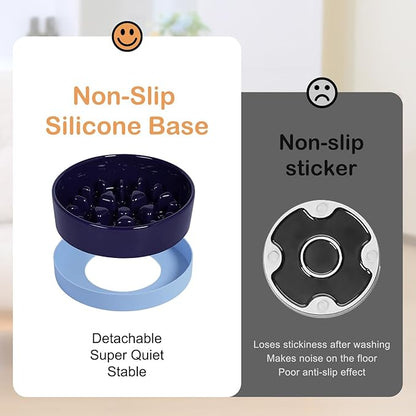 Sted Ceramic Slow Feeder Dog Bowl for Medium Large Breed, Puzzle Dog Food Bowl with Silicone Base, Maze Blue