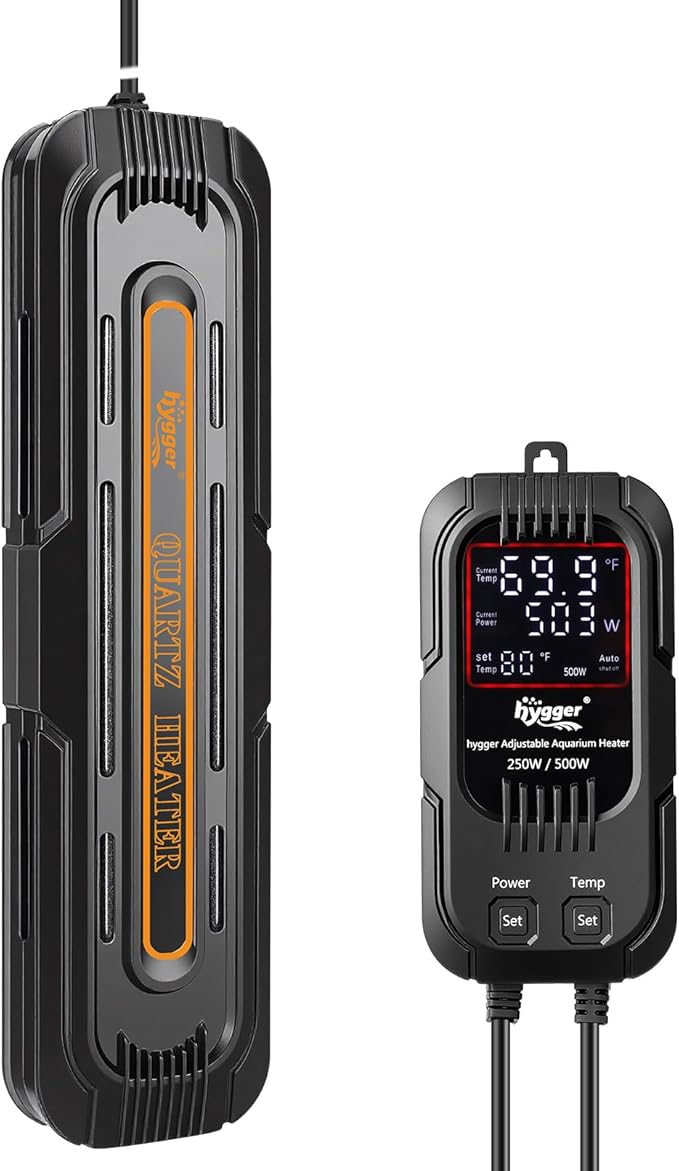 hygger Aquarium Heater, 500W/1000W Adjustable Power Fish Tank Heater with Digital Display External Controller, Automatic Power-Off Protection Heater for 106-211 Gallons Freshwater and Saltwater Tank