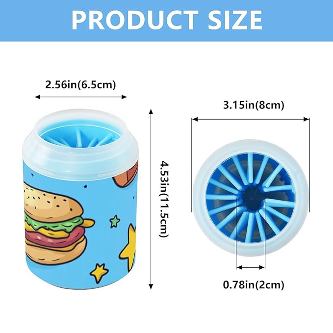 Dog Paw Cleaner Cups for Dogs Pet Foot Washer Paw Scrubber for Medium Small Dogs Cats Cleaning Cup Hamburger Hot Dog Stars Blue