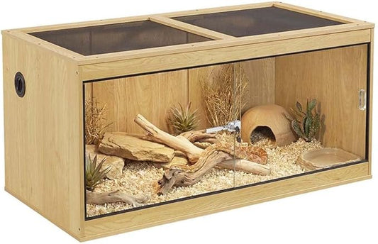 unipaws 50 Gallon Reptile Tank, Front Opening Reptile Enclosure with Sliding Doors and Cable Port, Top Ventilation Cage for Lizards, Nature