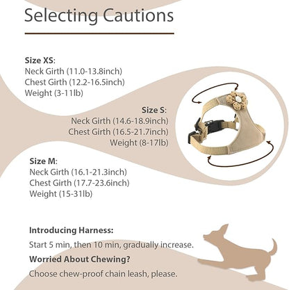 Dog Harness with Leash and Flower, Cute Breathable Puppy Harness Easy for Walking, No Pull No Choke Escape Proof Pet Harness, Brown M