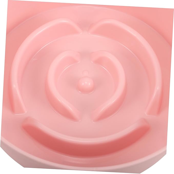 Non-Slip Pink Cat Bowl Slow Feeder with Grooved Interior for Small Pets Puppies Kittens Rabbits Plastic Dish for Wet Food and Water