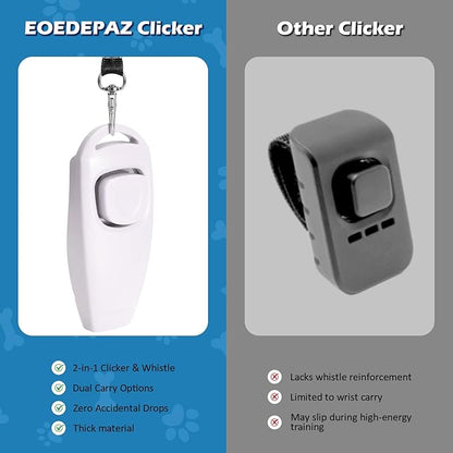 2-in-1 Dog Training Clicker Whistle for Training and Recall, Training Accessories for Puppy, Cats, Horses & Small Animals - 2 Pack with Lanyard, Reward Your Pets Efficiently(White + Light Blue)
