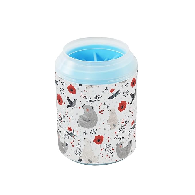 Dog Paw Cleaner Cups for Dogs Pets Foot Washer Paw Scrubber for Medium Small Cats Dogs Cleaning Cup Winter Bear Poppy and Hummingbird