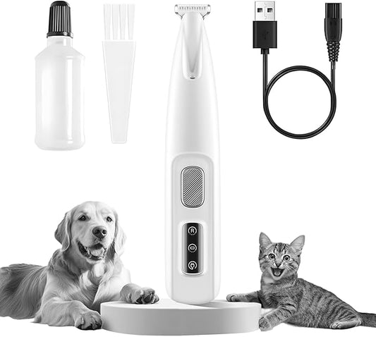 Dog Paw Trimmer Electric, Pet Paw Trimmer with LED Light, Professional Cordless Pet Clippers Rechargeable, Paw Cleaner - Grooming Shaver for Dog's & Cat's & Rabbit's Feet Eyes Face Ears Rump Hair