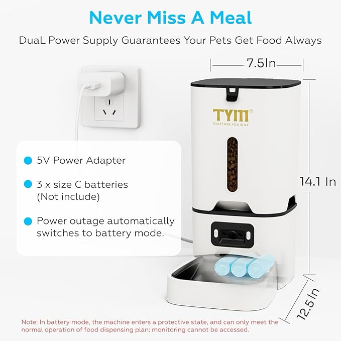 TYM Automatic Cat Feeder with Camera, 5G WiFi Automatic Dog Feeder with APP Control, 7L Remote Feeding Auto Cat Food Dispenser,Reliable, Easy Cleaning